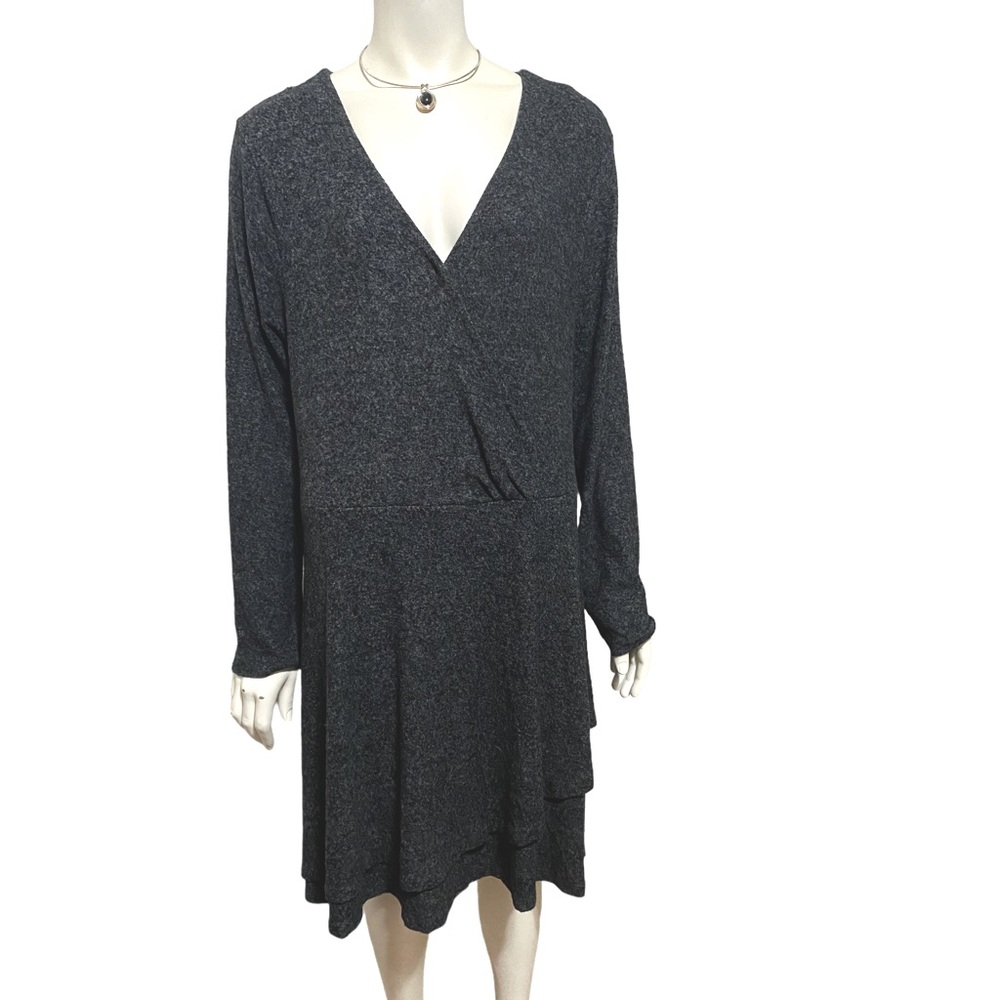 ANTHROPOLOGIE Saturday Sunday Gray Fit & Flare Faux Wrap Dress XL